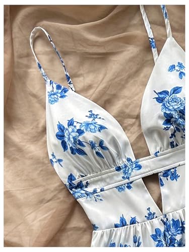 Women's Sleeveless Butterfly Print Cut Out V Neck Tiered Mini Cami Dresses