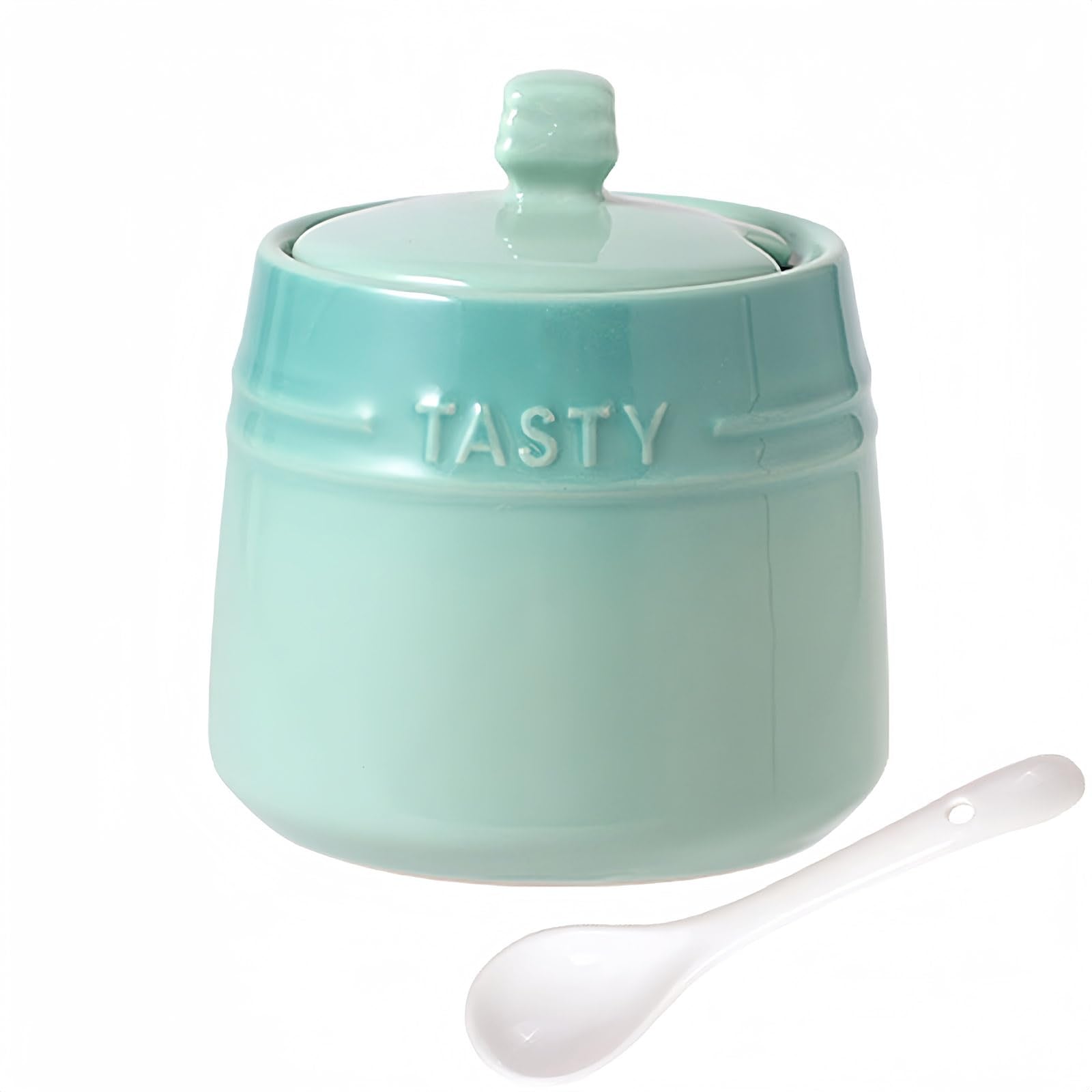 Solid Color Porcelain Sugar Pot With Lid And Spoon