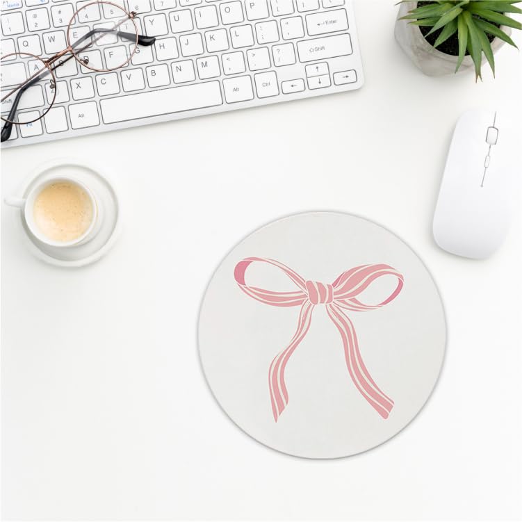 Coquette Pink Bow Mouse Pad, Non-Slip Rubber Base Mousepads for Office Desk Decor, 8.7 x 8.7 Inch
