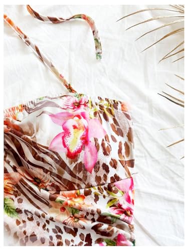 Floral Animal Print Halter Dress Sleeveless Drawstring Asymmetrical Hem Bodycon Dress