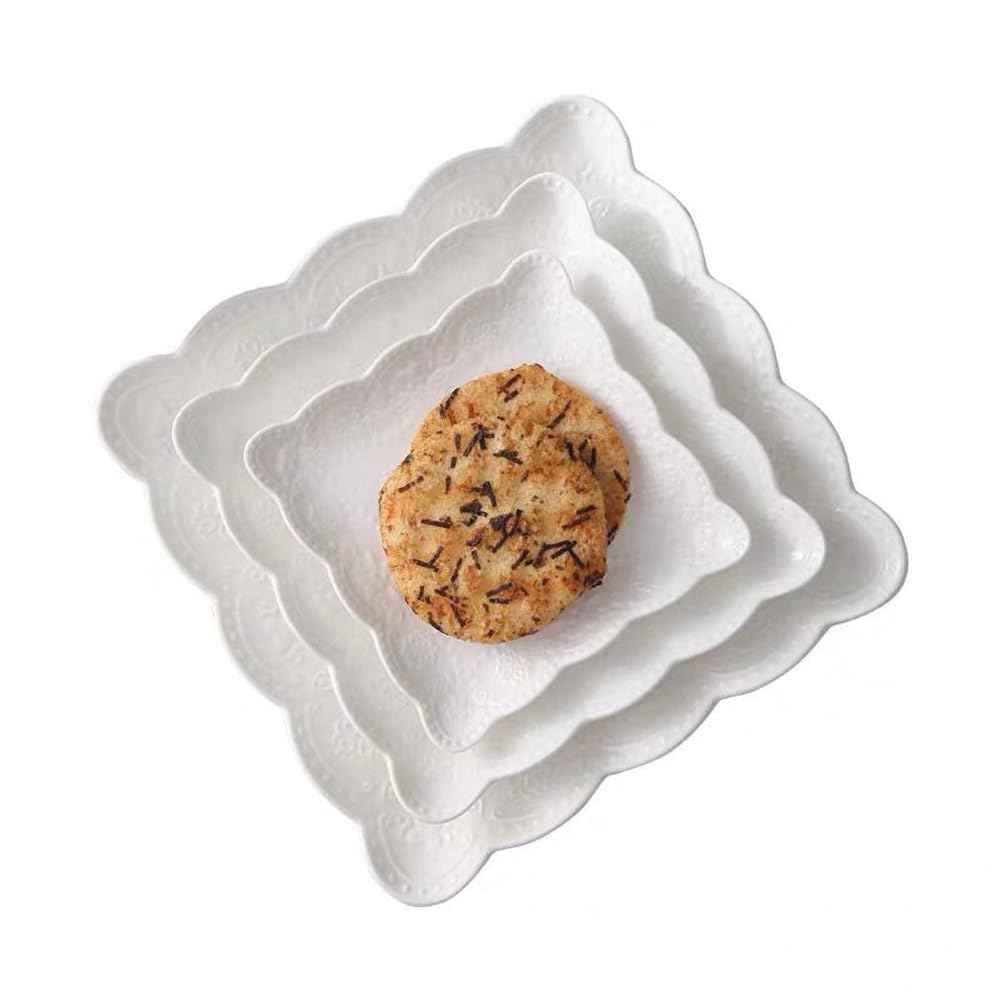 Elegant Square Embossed Lace Plate Bone China Dessert Plate Ceramic Plate Afternoon Tea