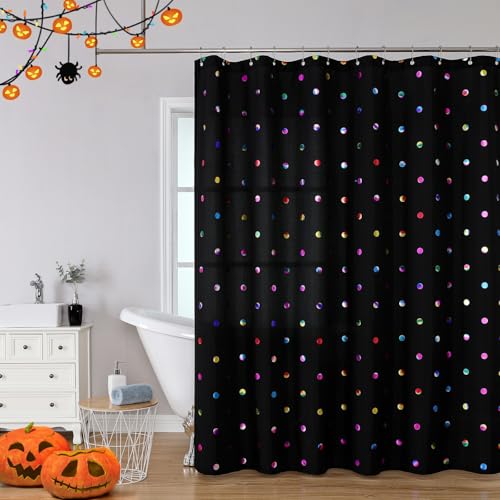Fabric Shower Curtains with 12 Hooks for Bathroom Metallic Polka Dot Curtains Waterproof Shower Curtains with Grommet for Washable Shower Curtain Sets
