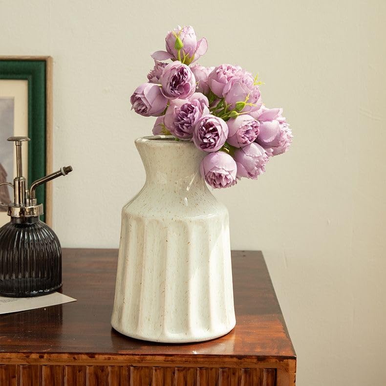 Ceramic Boho Vase, Farmhouse Home Decor Embossed Vases for Centerpieces