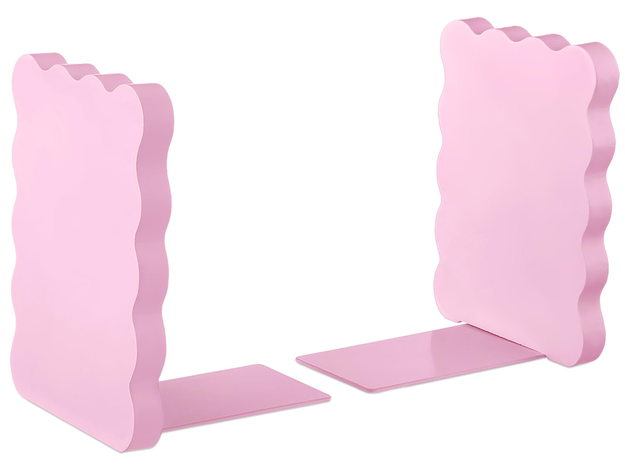 Wood Scalloped Bookends for Shelves, Non Slip Decorative Cute Aesthetic Preppy Heavy Duty Book Ends Organizer Stopper