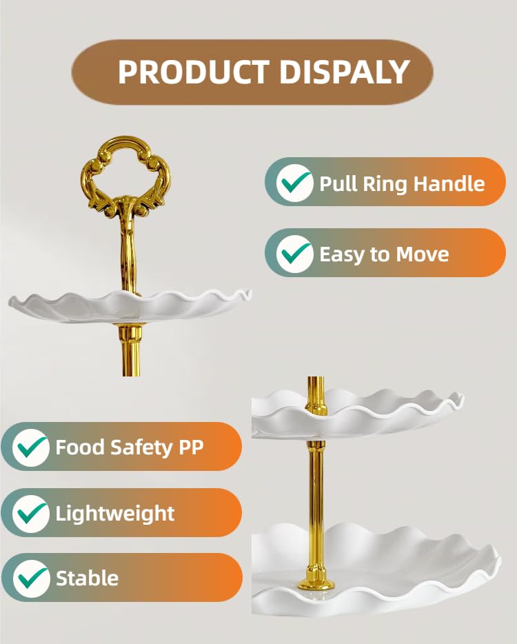 Pack 2 of 3 Tier Cupcake Stand, Small Pink Plastic Tiered Serving Stand, Dessert Tray