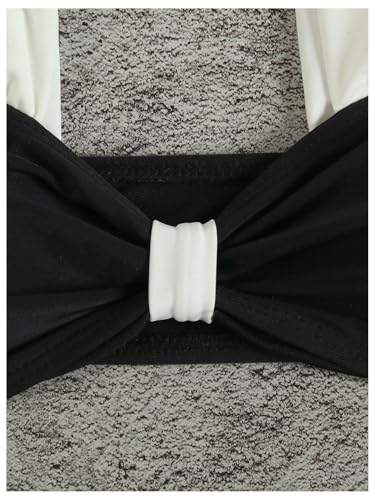 Women's Sexy 2 Piece Swimsuit Color Block Wide Strap Ruched Bikini Top and Thong Bikini Set