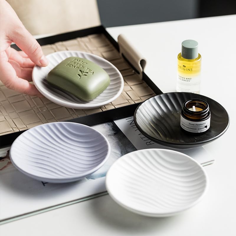 Chic Round Soap Dish, Modern Minimalist Striped Design Ceramic Tray