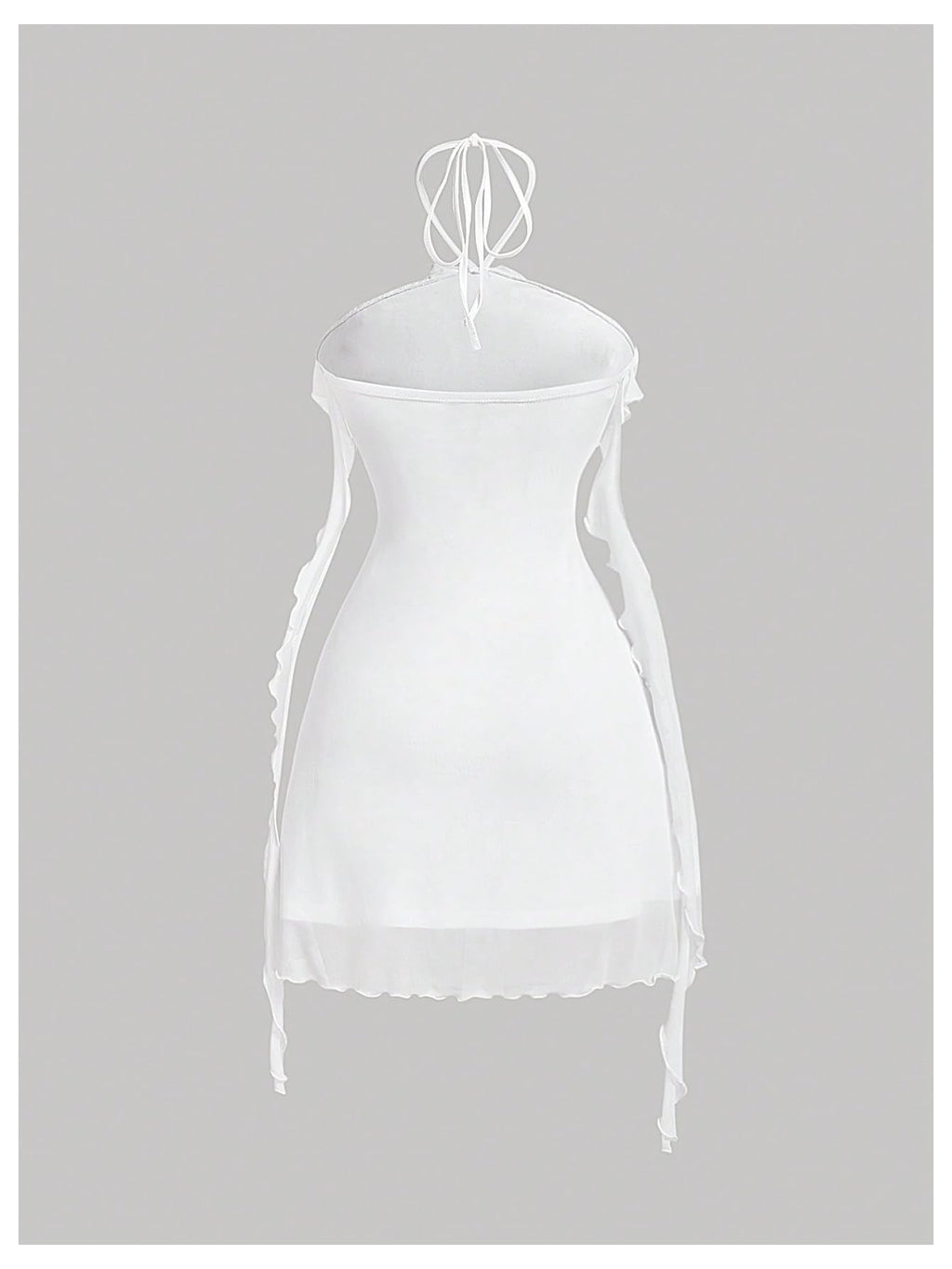 Women's Floral Mesh Halter Bodycon Mini Dress Ruffle Tassel Open Back Tube Dress