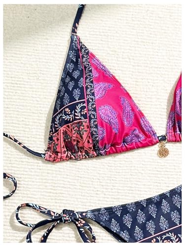 Women's 2 Piece Paisley Print Swimsuit Boho Halter Backless High Cut String Bikini Set