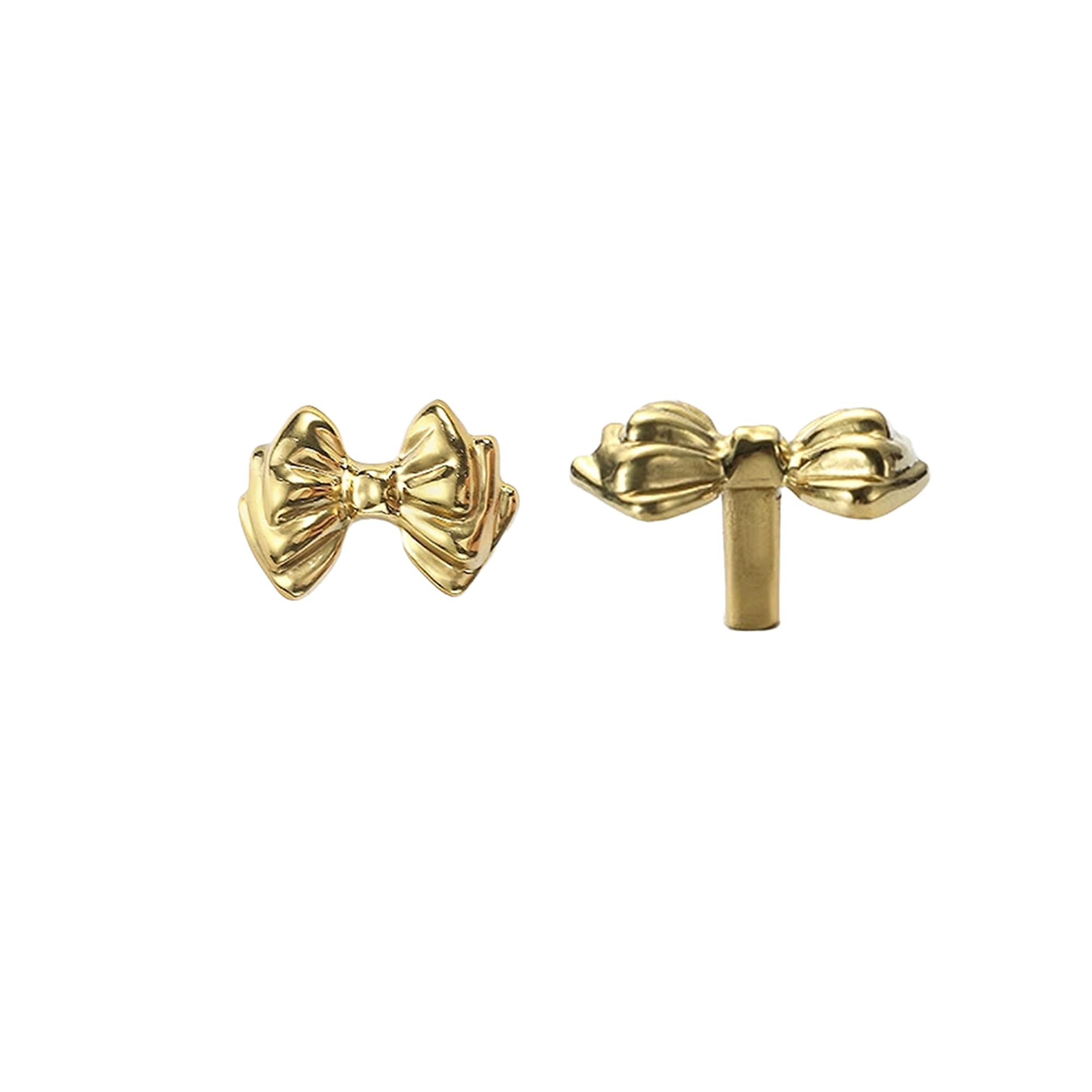 Gold Brass Small Bow Knobs Cute Dresser Drawer Handles Kitchen Cabinet Pulls Art Deco Single Hole Decorative Knobs Modern Furniture Hardware for Closet Cupboard