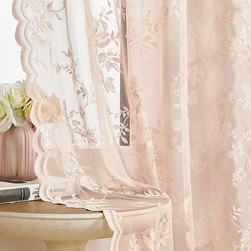 Lace Curtains 2 Panels Set Victorian Floral Sheer Curtains for Living Room Bedroom Girls Room Rod Pocket Light Filtering Romantic French Drapes Window Decor