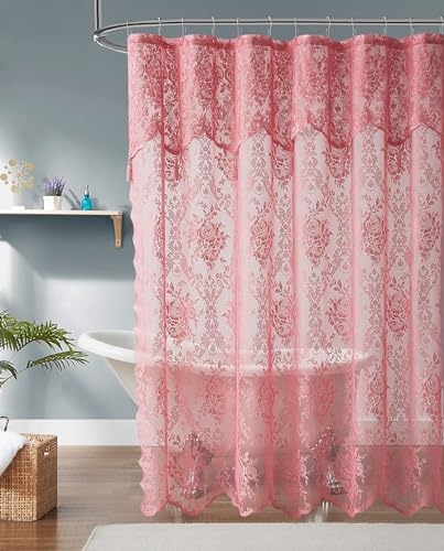 Luxury Lace Small Shower Curtain - Lace Shower Curtain with Attached Valance & Tassels