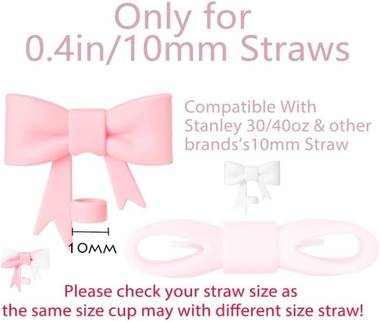 Cute 3Pcs 10mm Bow Straw Covers Cap Toppers Compatible for Stanley 30 & 40 oz Tumbler Cups, Reusable Silicone Straw Topper for Stanley Tumbler, Cup Straws Accessories, Straw Dispensers