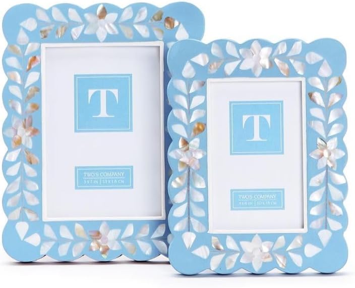 Hydrangea Blue Scalloped Edge Photo Frames in 4x6 & 5x7 Sizes - Elegant Decorative Frames, Floral Picture Frame Set, Unique Gifts for Home Decor - Set of 2