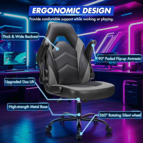 Ergonomic Office Executive Adjustable Swivel Task PU Leather Racing Chair with Flip-up Armrest