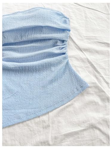 Women's Strapless Asymmetrical Tube Tops Sleeveless Ruched Crop Bandeau Summer Going Out Backless Top Dressy