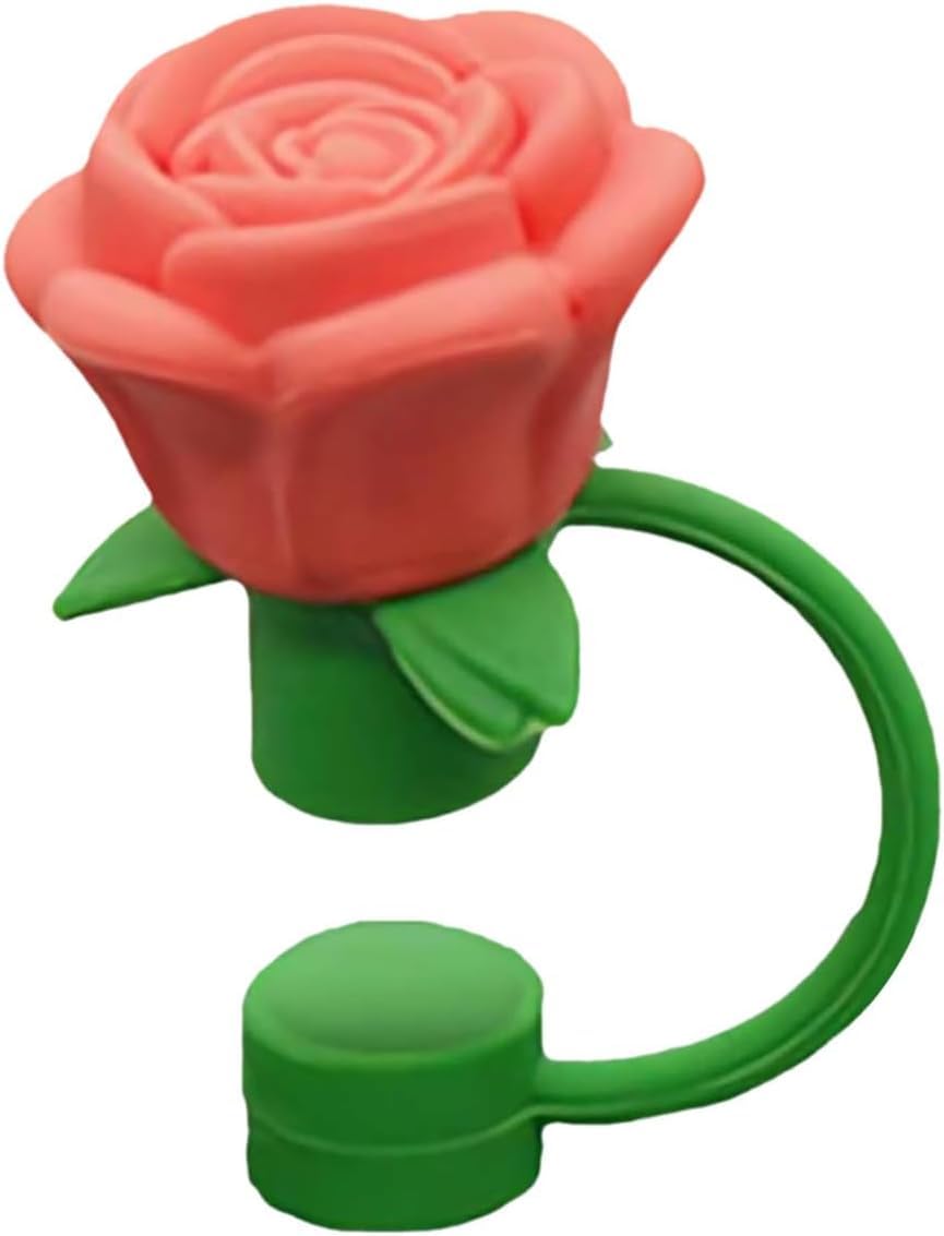 Rose Flower Straw Covers for Stanley Cup, Silicone Cover Dust Proof Plugs Protector 4Pcs 10mm