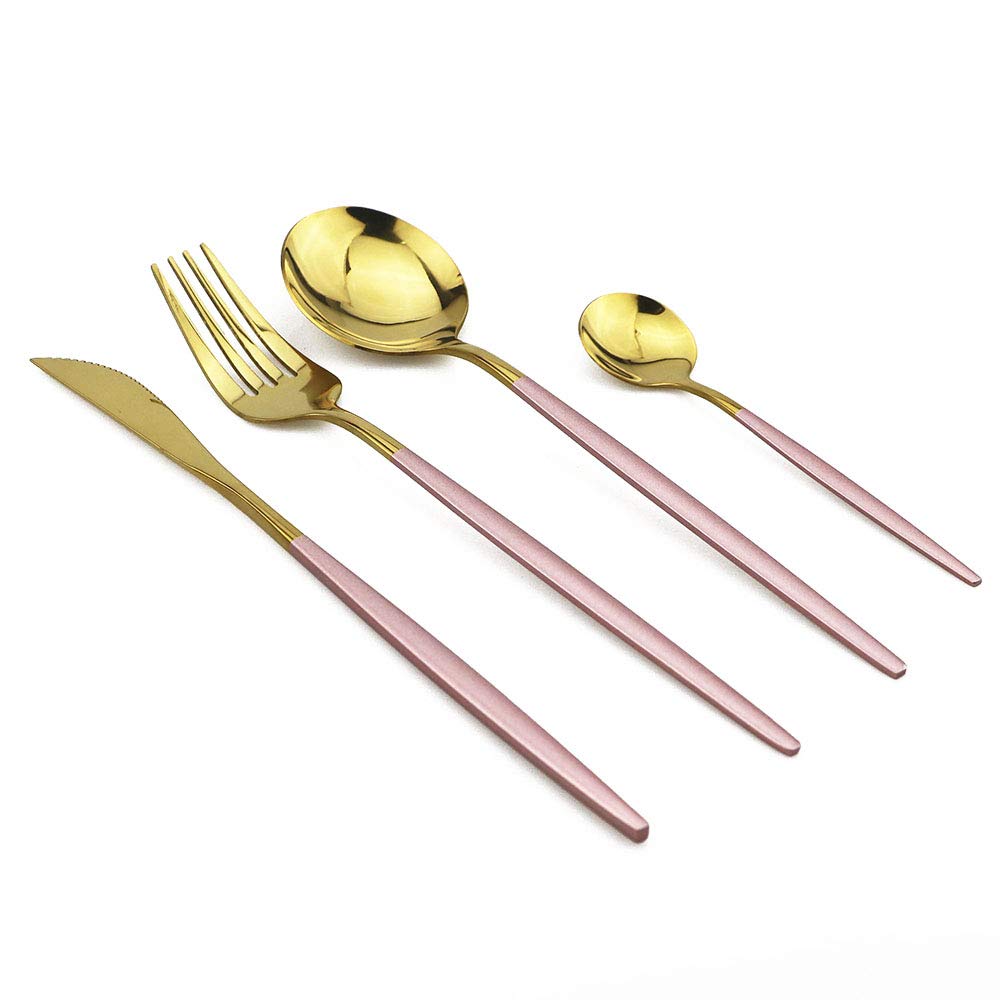 Stainless Steel Knife Fork Spoon Teaspoon Silverware Set, 24-Piece Flatware Set,