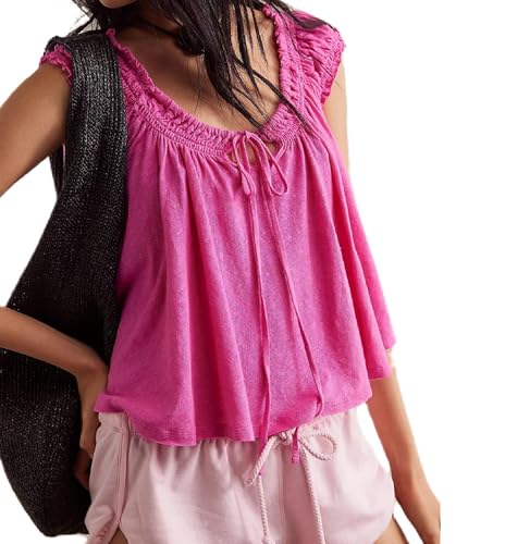 Y2K Short Sleeve Babydoll Tops for Women Cute Aesthetic U Neck Teen Girls Tshirt Ruffle Hem Patchwork Peplum Shirts