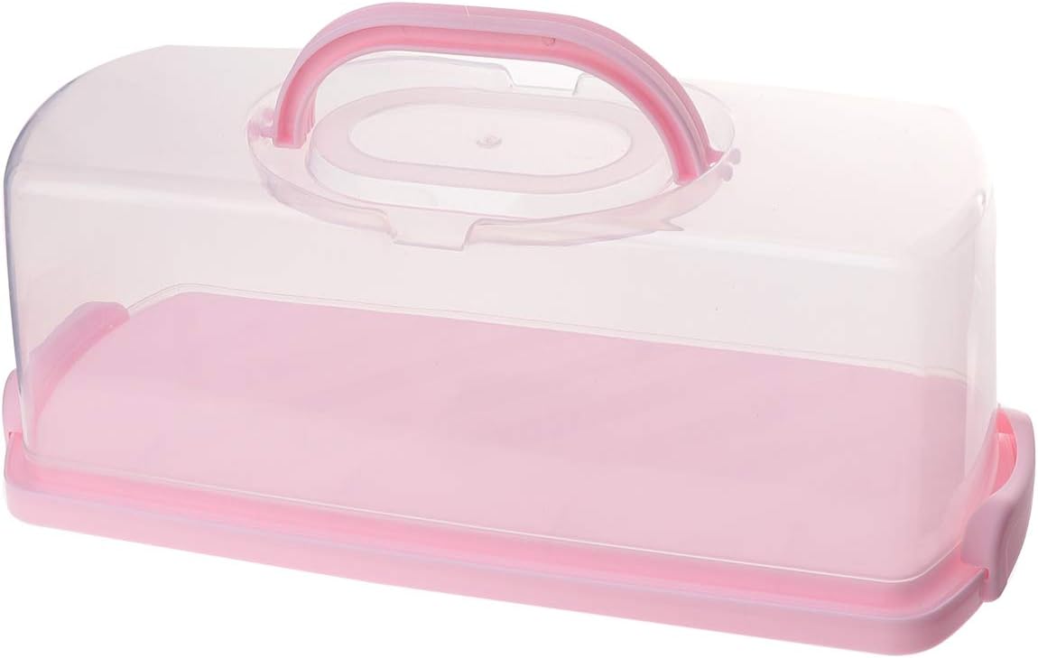 Pink Portable Transparent Cake Box with Handle Sealing Buckle Food Storage Case