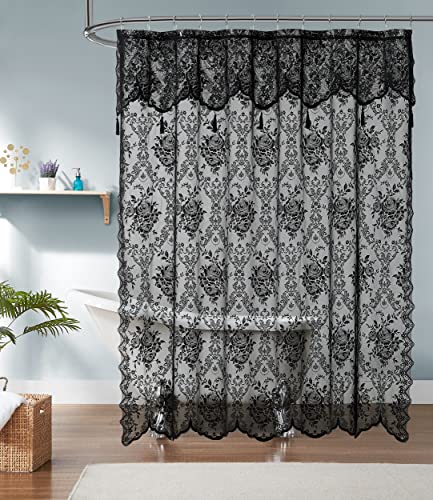 Luxury Lace Small Shower Curtain - Lace Shower Curtain with Attached Valance & Tassels