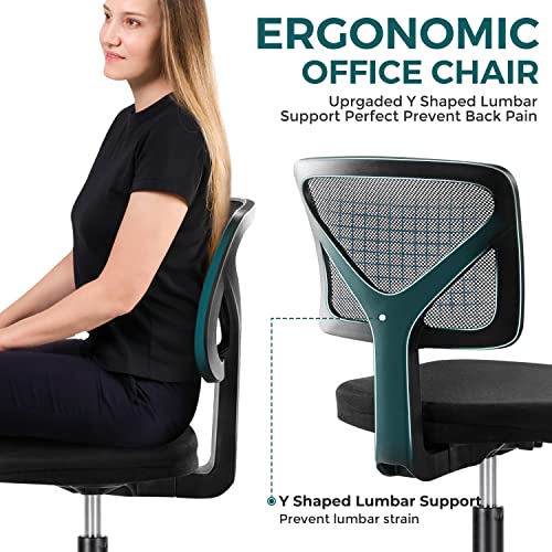 Vanity Swivel Armless Desk Chairs with Wheels, Ergonomic Adjustable Home Office Rolling Task Chair, Comfy Mesh Mid Back