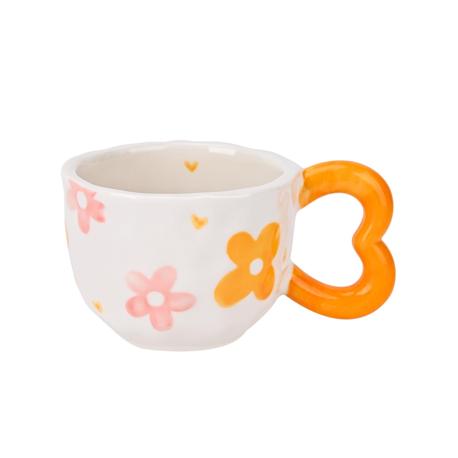 Ribbon Bow Ceramic Mug, Cute Creative Heart Handle Mug Design, 10.5 oz/300 ml