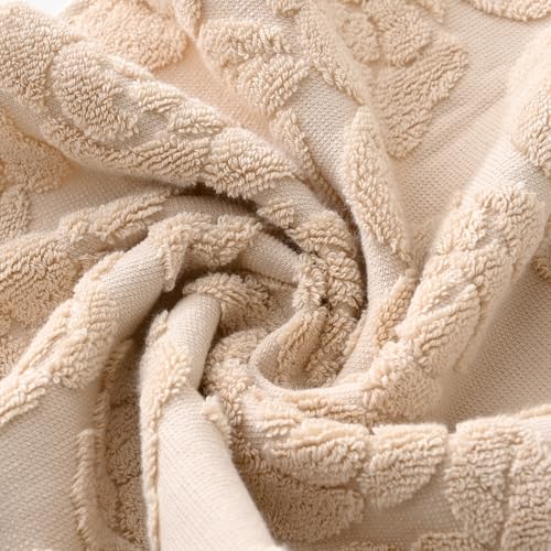 Rose Hand Towel Set of 2 Super Soft 100% Cotton Embossed Floral Pattern Highly Absorbent Decorative Bath Hand Towels for Bathroom 13x 29 Inch