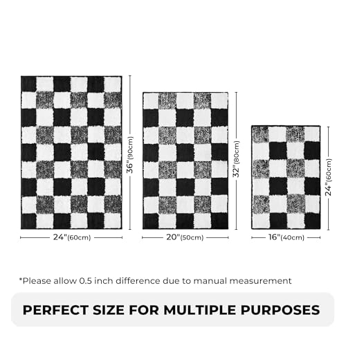 Checkered Bathroom Rugs, Fluffy Rug, Absorbent Microfiber Ultra Soft Bath Mat Washable, Non-Slip Bath Mats for Bathroom, Cute Floor Mat