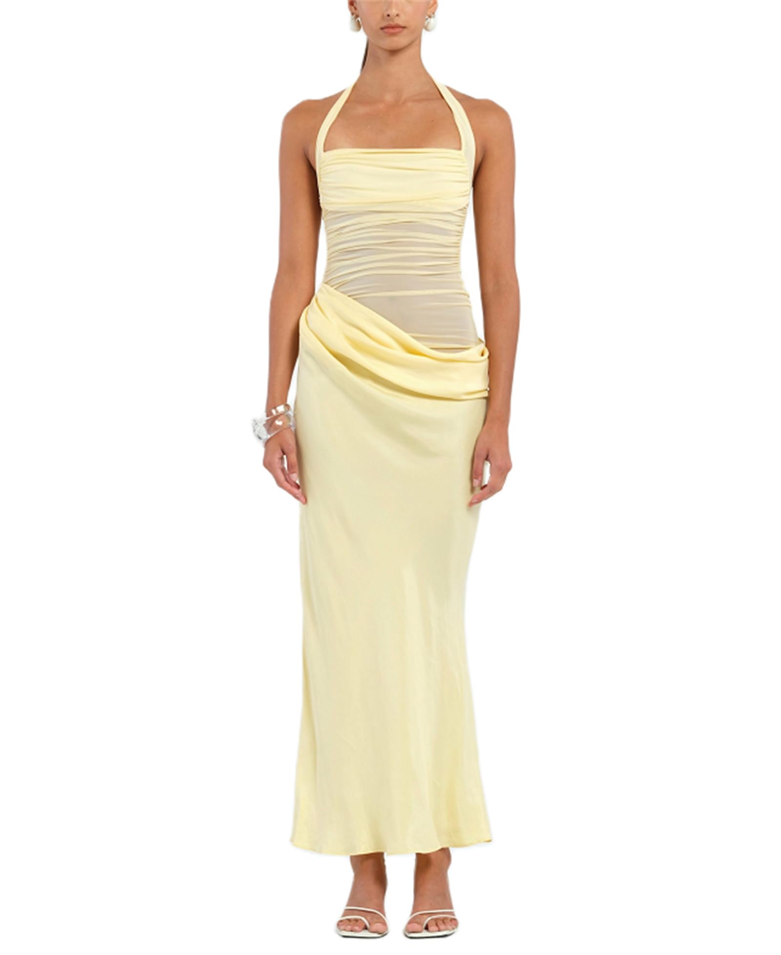 Women Sexy Hollow Out Maxi Dress Sleeveless Backless Lace Pachwork Bodycon Long Dress Y2k Dress