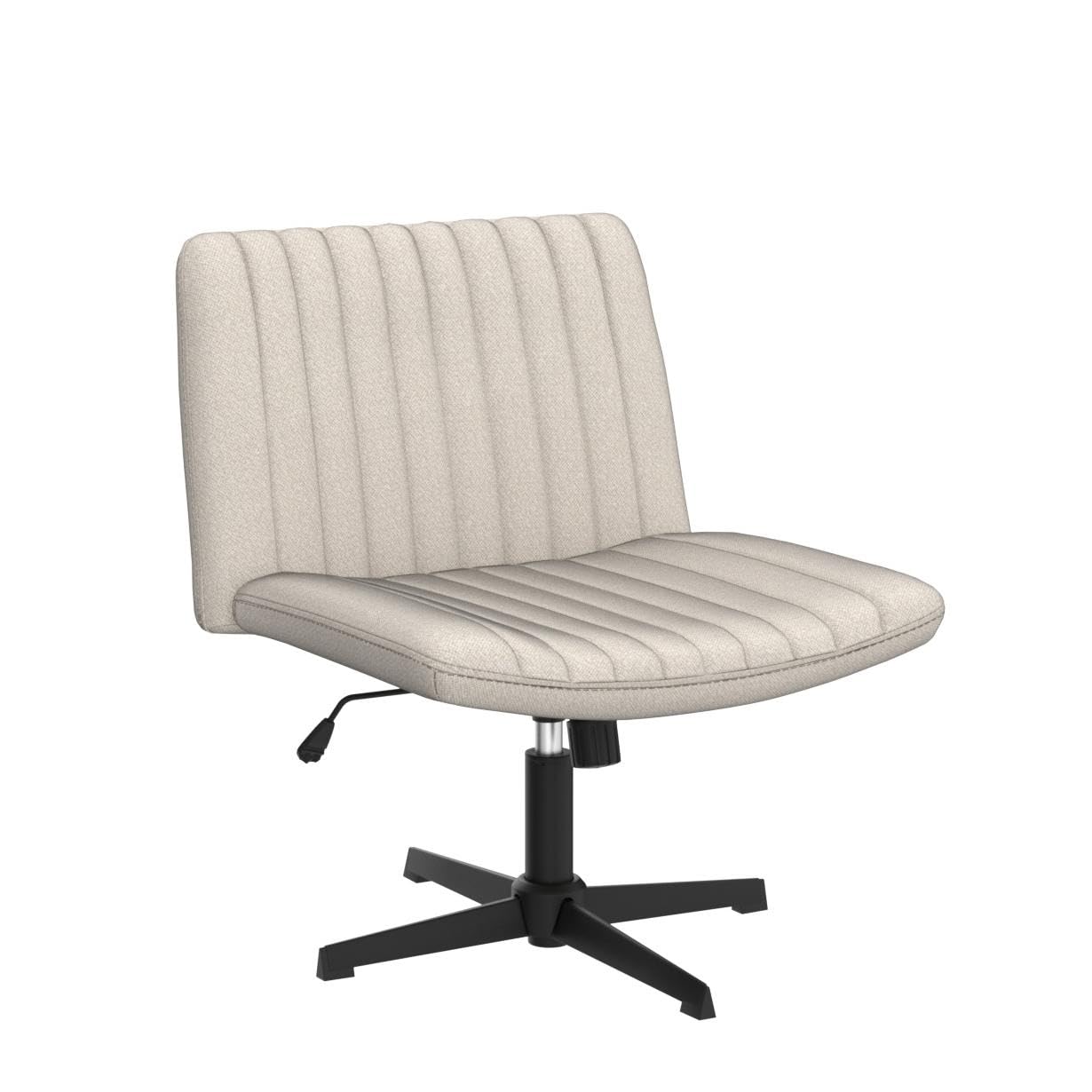 Criss Cross Chair, Armless Cross Legged Office Desk Chair No Wheels, Fabric Padded Modern Swivel Height Adjustable Mid Back Wide Seat
