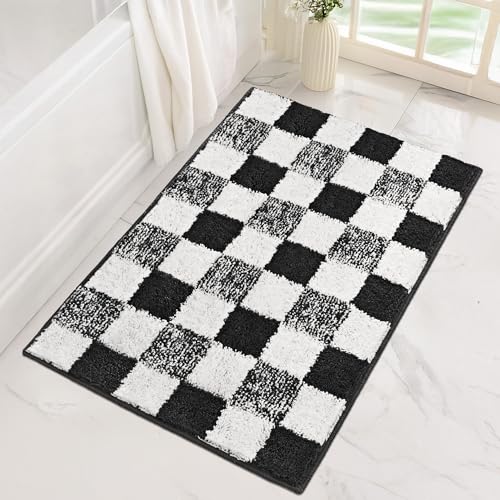 Checkered Bathroom Rugs, Fluffy Rug, Absorbent Microfiber Ultra Soft Bath Mat Washable, Non-Slip Bath Mats for Bathroom, Cute Floor Mat