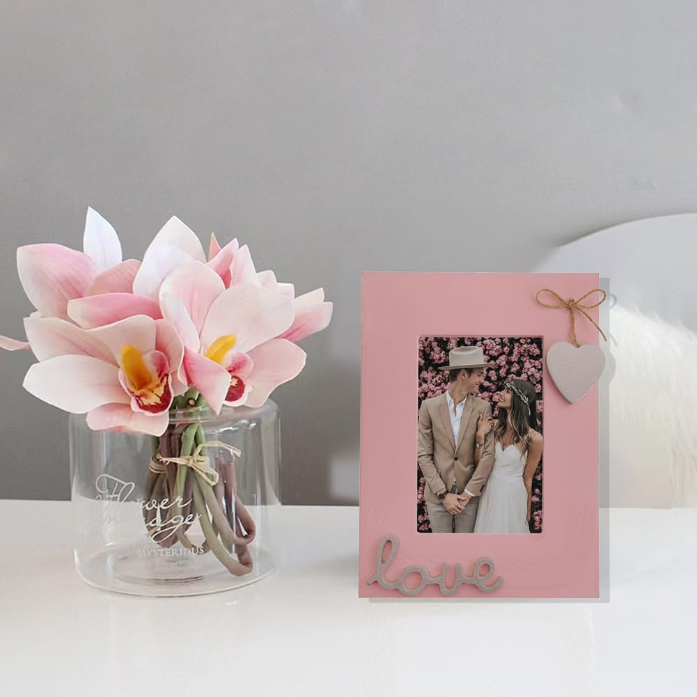 Love Picture Frame with Heart for Table Top and Wall Mounting-Distressed Wooden Photo Frame HD Glass Inside