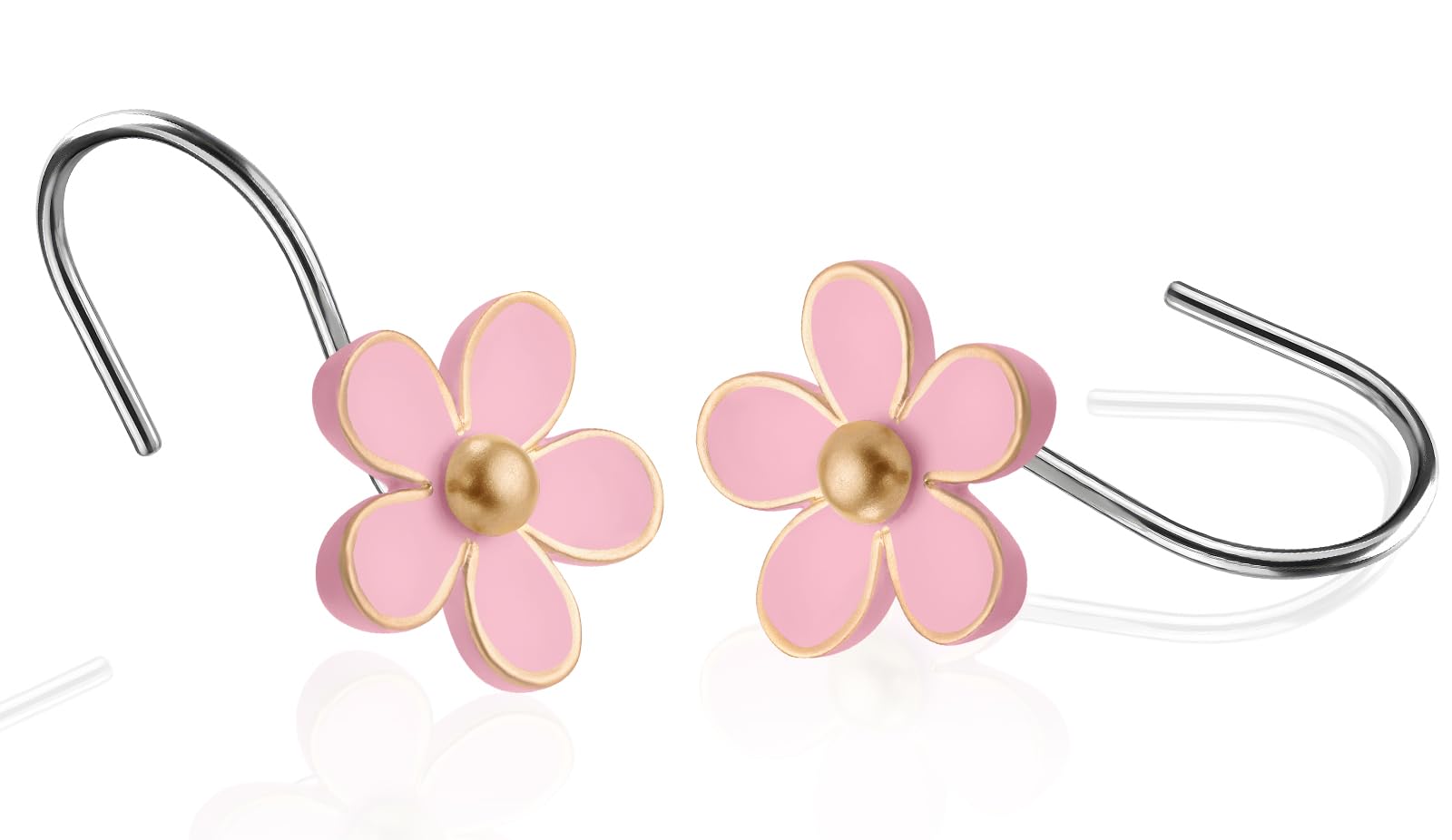 Cute Flower Shower Curtain Hooks, Pretty Floral Themed Elegant Bathroom Decor