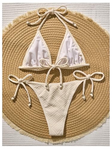 Women's Textured Triangle Bikini Two Piece Swimsuit Thong Bikini Set High Cut Bathing Suits