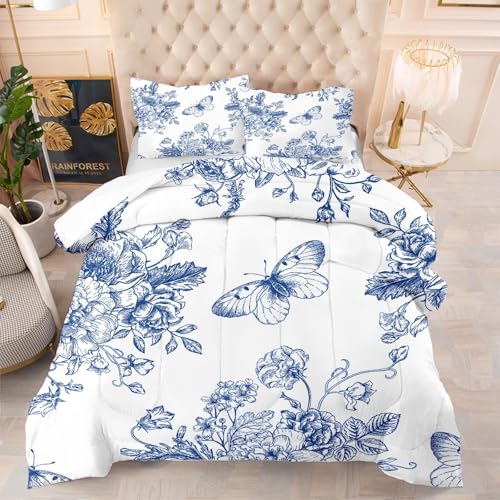 Modern Aesthetics Butterfly Floral Pattern Butterfly Comforter Set - Butterflies Quilt Bed Set Home Decor