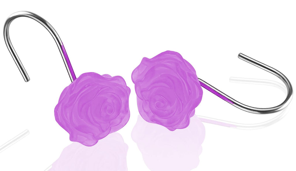Pretty Floral Themed Cute Flower Shower Curtain Hooks - Glow in The Dark Elegant Bathroom Decor