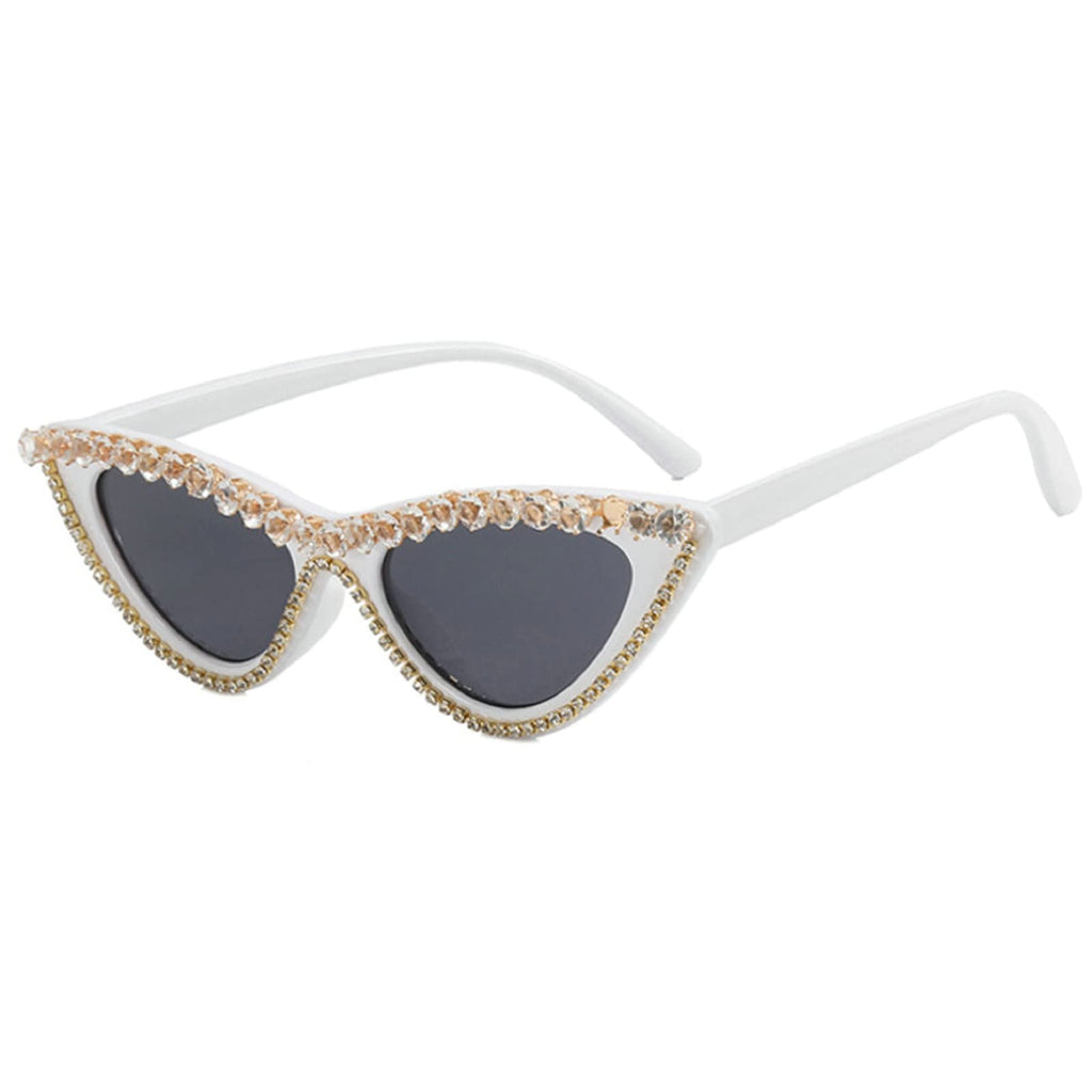 Coquette Bling Sunglasses Crystal Rhinestone Shades Retro Half Rim Women Cat Eyewear
