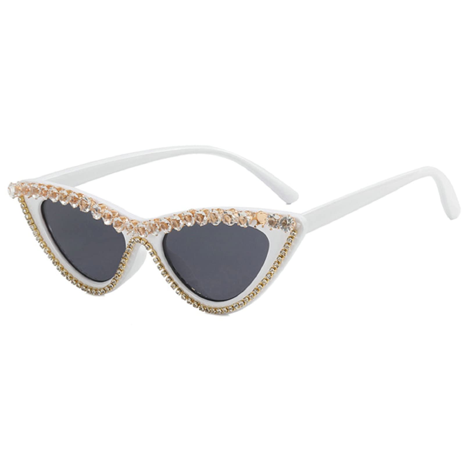 Coquette Bling Sunglasses Crystal Rhinestone Shades Retro Half Rim Women Cat Eyewear
