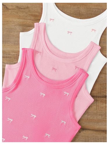 Women's Plus Size 3 Pack Coquette Bow Top Crew Neck Sleeveless Crop Tank Tops