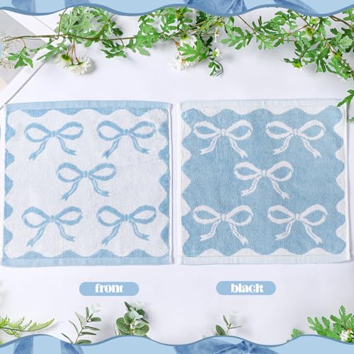 Coquette 6 Pcs Pink Bow Washcloths 100% Cotton Wash Cloths 13" x 13" Small Face Towels Absorbent Soft Preppy Wash Cloths & Hand Bath Towels for Bathroom