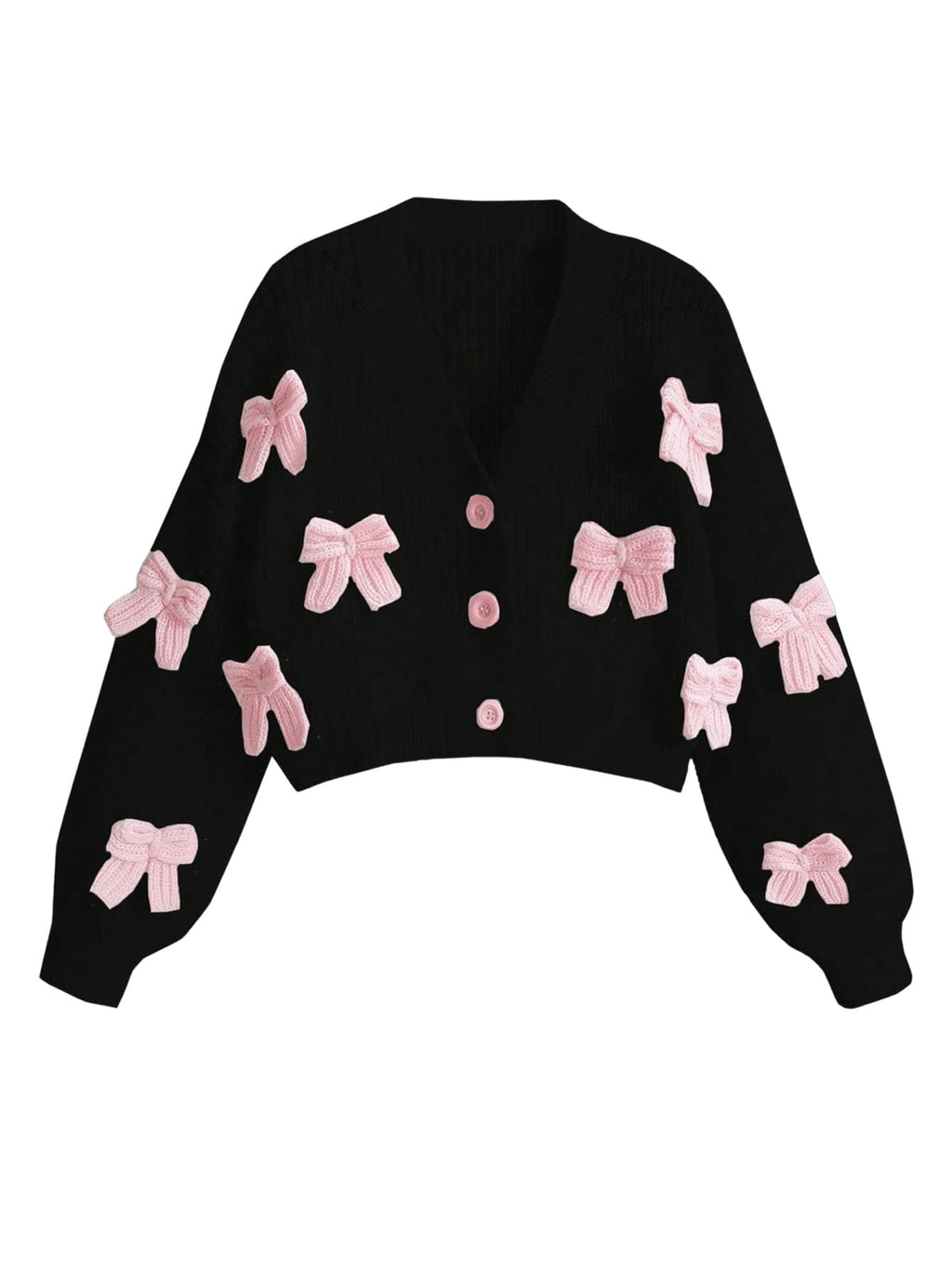 Women's Cute Bow Cardigan Sweater Long Sleeve V Neck Button Down Pullover Top