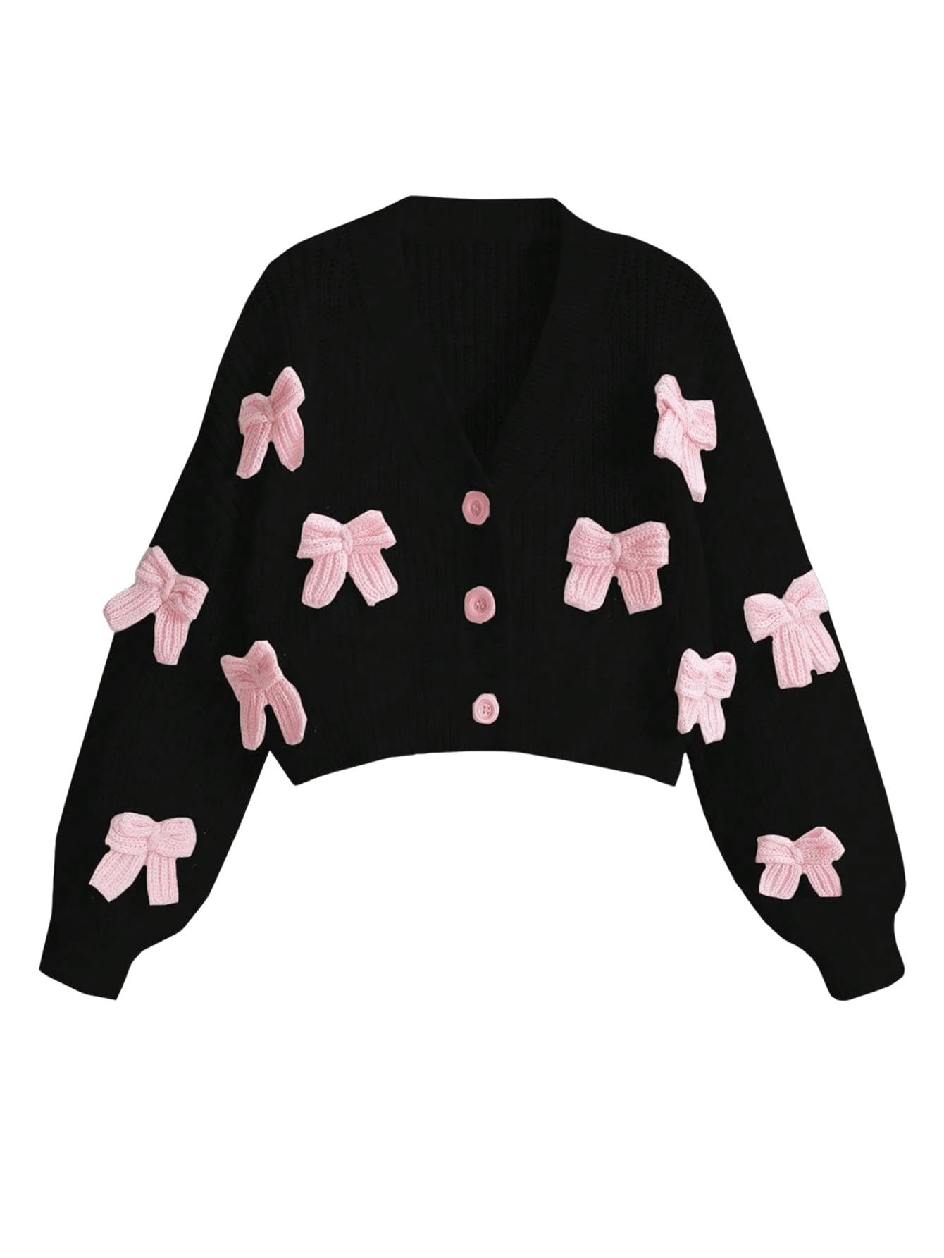 Women's Cute Bow Cardigan Sweater Long Sleeve V Neck Button Down Pullover Top