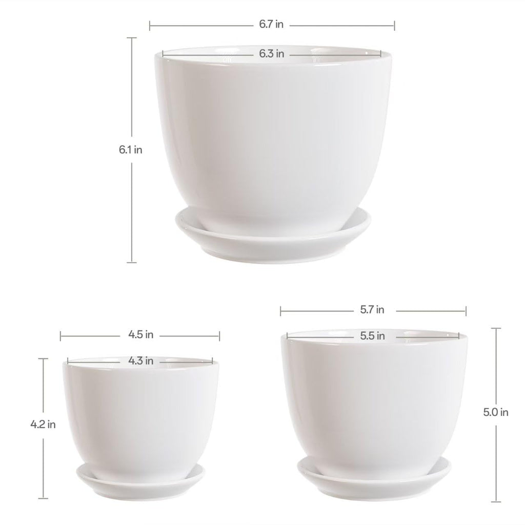 Ceramic Flower Pots,Indoor Decorative Plant Pots Set of 3-4"+5"+6" Inch Small Glazed Succulent Planters with Drainage Hole