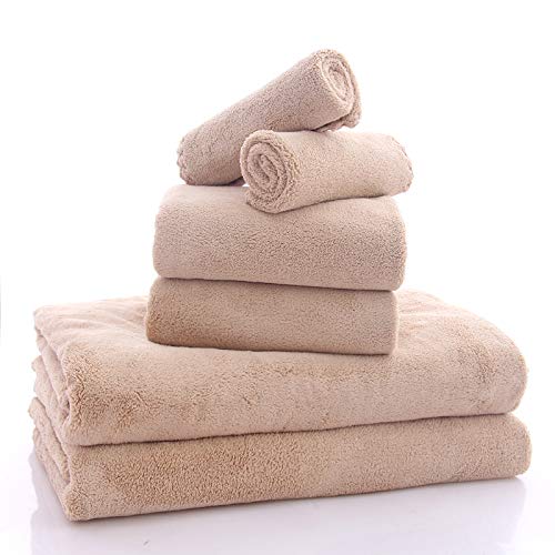 Ultra Soft Towel Set - Quick Drying - 2 Bath Towels 2 Hand Towels 2 Washcloths - Microfiber Coral Velvet Highly Absorbent Towel (6 Pcs)