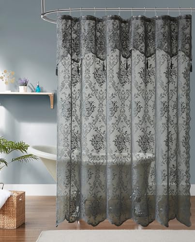 Luxury Lace Small Shower Curtain - Lace Shower Curtain with Attached Valance & Tassels