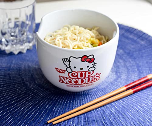 Ceramic Sanrio Hello Kitty Ramen Noodle Rice Bowl with Chopsticks, Microwave Safe