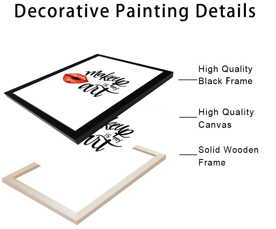 Pink Makeup Room Wall Art Fashion Canvas Wall Art Beauty Room Decor Art Pink Lips Canvas Artwork Trendy Girly Wall Art Women Bedroom Bathroom Decor Print