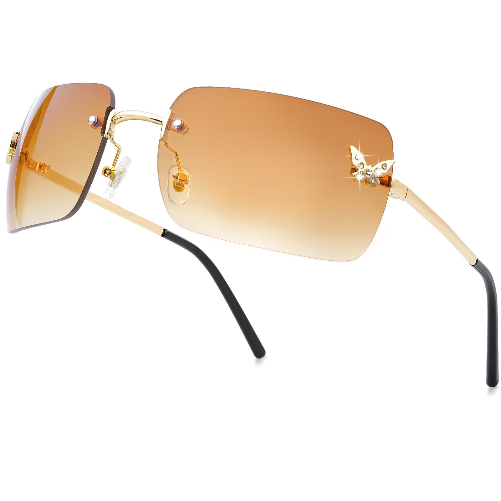 Rimless Rectangle Y2k Sunglasses Cute Small Clear Frameless Tinted Lens 2000S Fashion Shades Butterfly