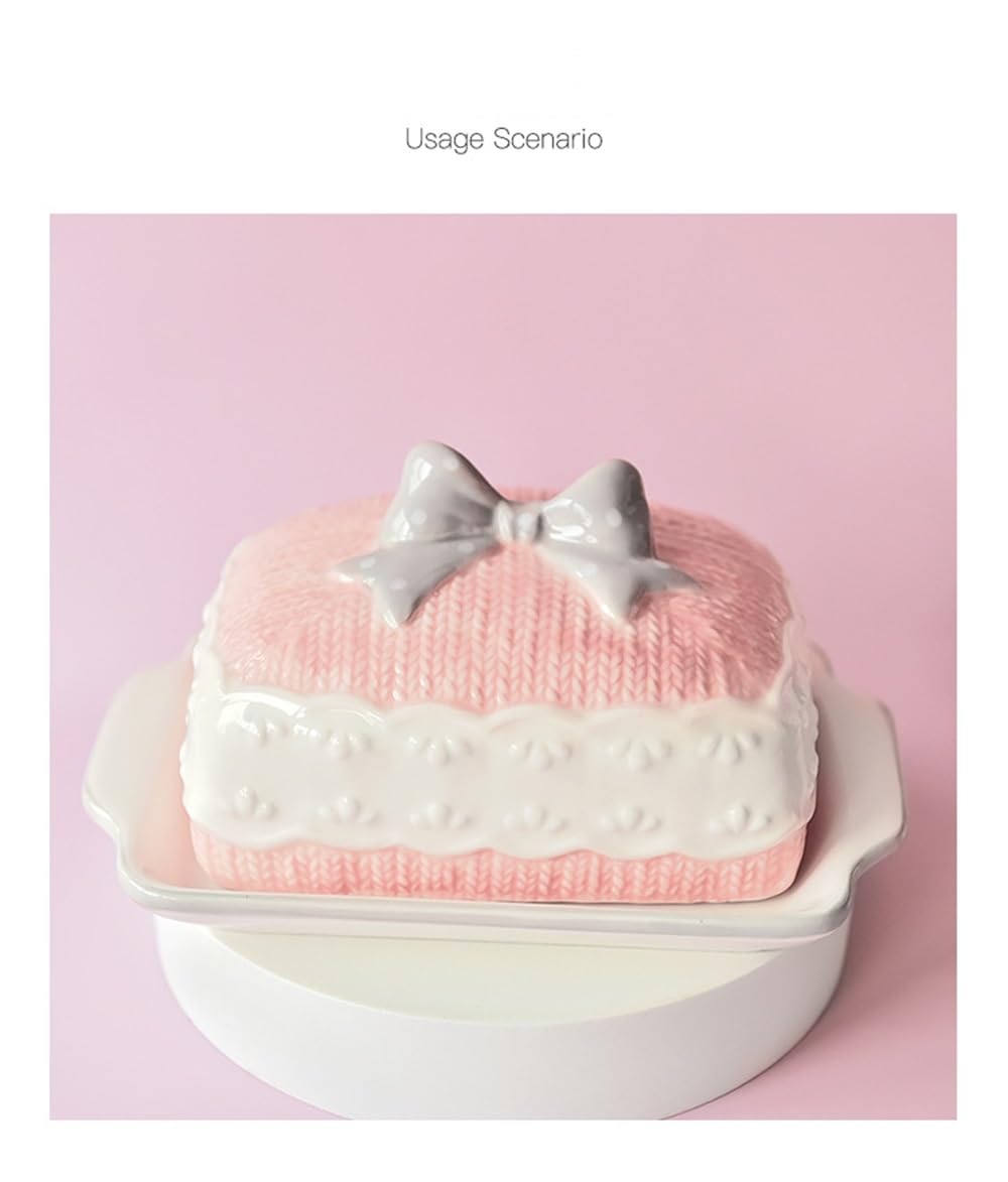 Butter plate, Butter knife, Western food, Dim sum biscuits, Dessert plate with cover, Serving plate, Nordic style (Pink, Without a knife)